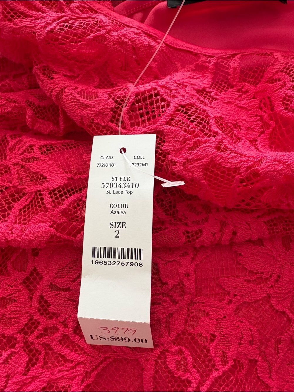 White House Black Market Hot Pink Lace Cap Sleeve Blouse - Picture 2 of 5